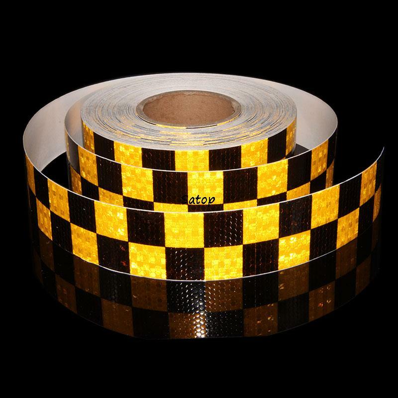 Светоотражающая лента из ПВХ 5 см x 10 м, блестящая клетчатая отражающая наклейка, желтая, черная, светоотражающая лента высокой интенсивности Предупреждение защитной пленки
