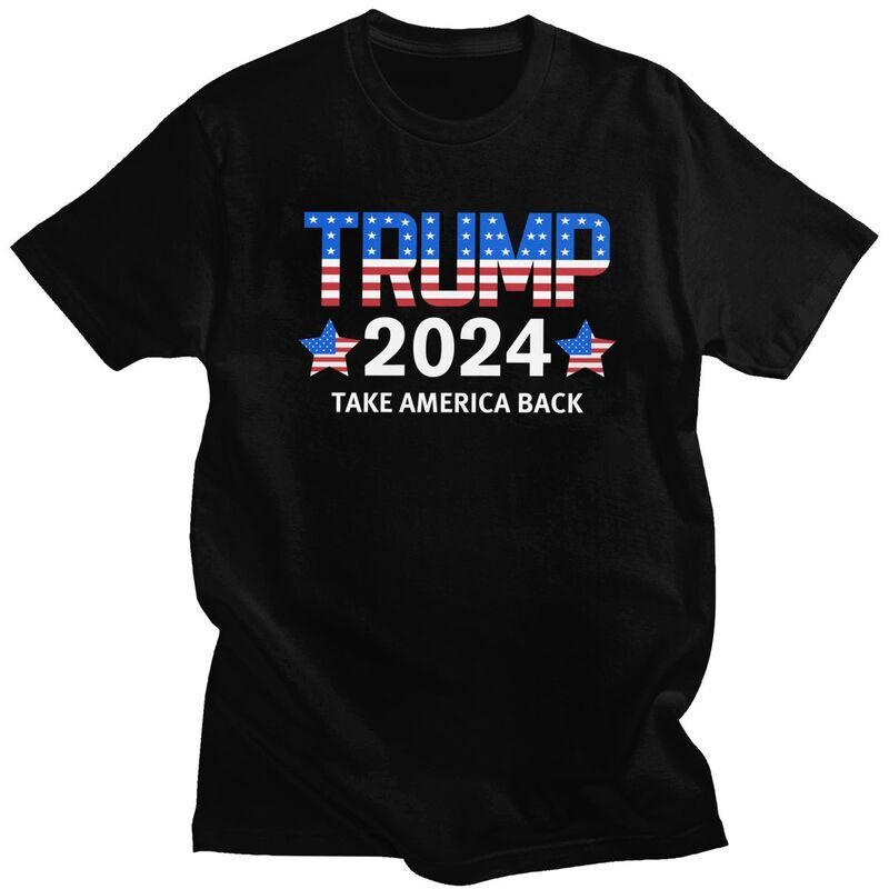 T-shirt à manches courtes en pur coton pour hommes, vêtements fantaisie, dos américain, Trump, 2024