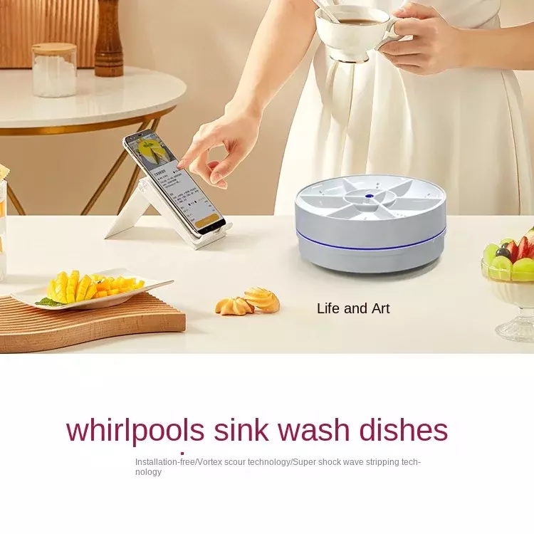 36V/110V/220V Wireless Ultrasonic Cleaning Machine, Turbocharged Dishwasher with Automatic Vegetable and Fruit Cleaning Function