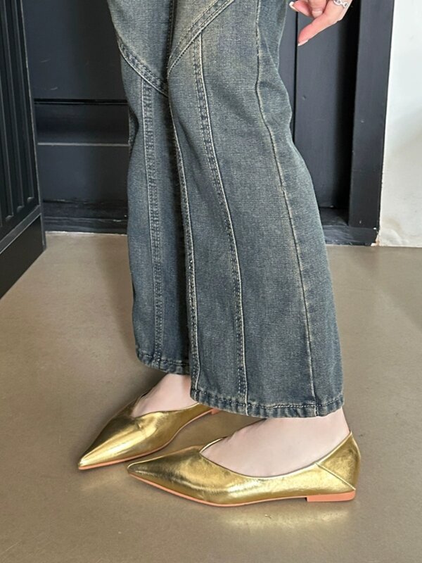로우 힐 신발 여성용 플랫 캐주얼 스니커즈, 얕은 입 뾰족한 토 원피스, 편안한 레트로 슬립온 하이 B, 신상