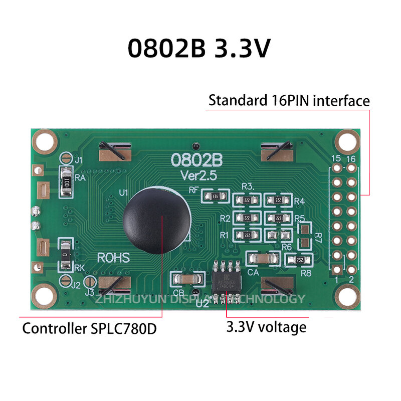 Wielojęzyczny moduł 0802B 16-pinowy ekran z żółtą zieloną membraną ekran LCD ekran wyświetlacza LCM 3.3V Spot bezpośrednia wysyłka