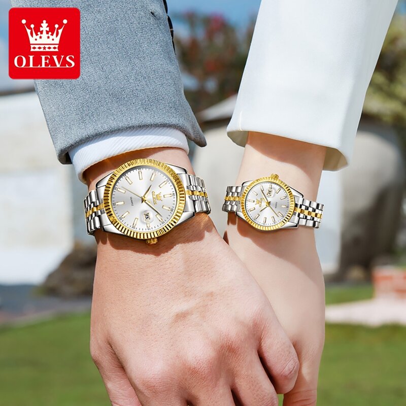 OLEVS-Reloj de pulsera de cuarzo para hombre y mujer, cronógrafo Original de lujo, resistente al agua, de acero inoxidable, 5593
