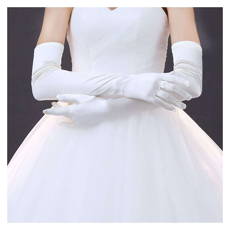 Guantes de novia blancos largos de satén para otoño e invierno, guantes lisos de todos los dedos para boda, guantes blancos para actuaciones