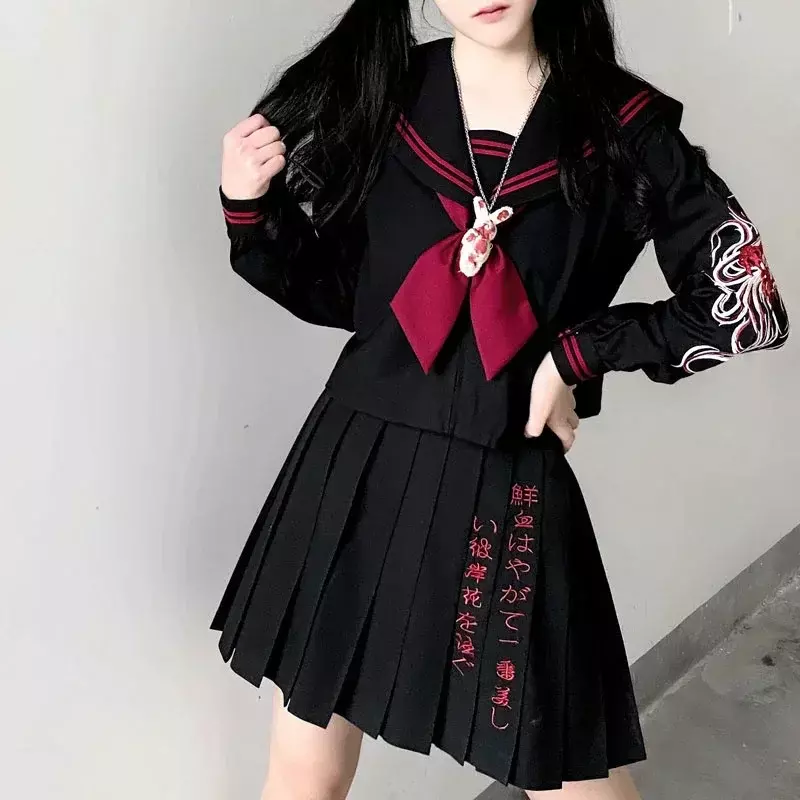 女の子と女性のための刺embroideryが付いた日本の学校の制服、長袖のトップ、セーラースタイル、アニメ、サイズs-xl
