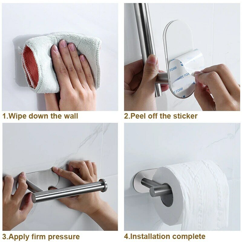 Pemegang handuk kertas baja tahan karat perekat rol Toilet pemegang kertas tanpa lubang rak penyimpanan Panjang Toilet kamar mandi dapur