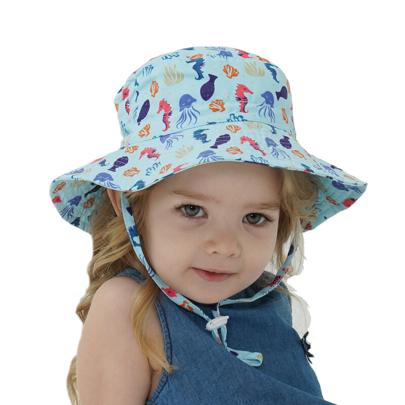 봄 및 여름 어린이 태양 모자, 1-8 세 남녀 아기 통기성 대야 모자, 해변 모자, 어부 모자, 신제품