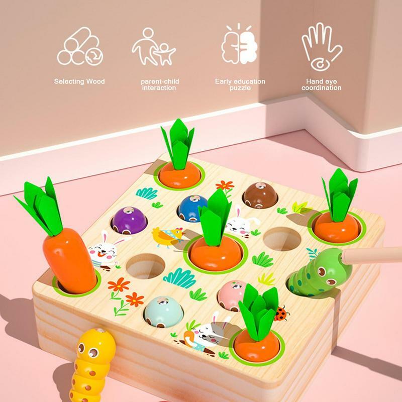 Jouet de tri de forme de carotte en bois, trieur de forme, multifonctionnel, coloré, Montessori