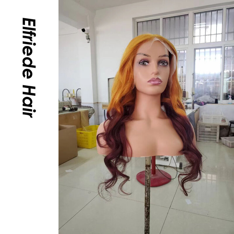 Elfriede Ombre Ginger Orange Burgundy Loose Wave Lace Front Wig for Women 4x4 13X4 13X6 HD Lace Frontal Wig 100% Human Hair Wigs