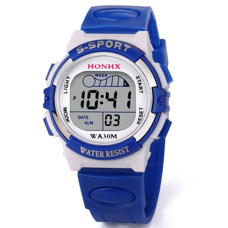 Jam tangan Digital untuk anak laki-laki, arloji olahraga modis tahan air dengan tampilan Led, Stopwatch tanggal tali karet