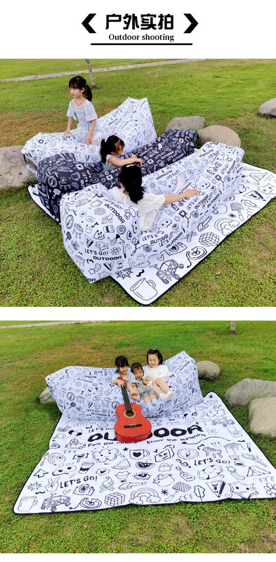 Sofá inflable para personas perezosas, sofá de aire en blanco y negro con estampado de Graffiti Simple, cojín conveniente para el almuerzo, cama