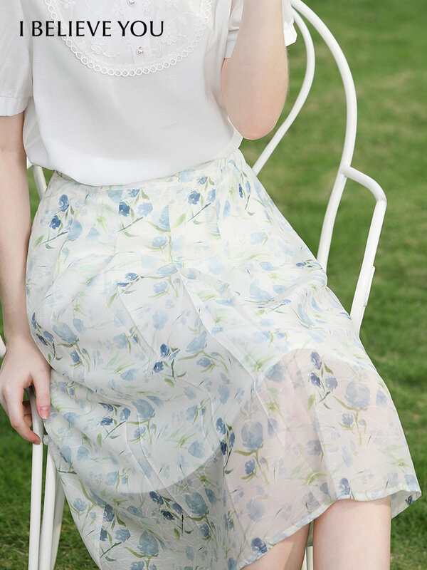 I BELIEVE YOU Small Fresh Floral Chiffon Skirts Women A-Line 2024 Summer New Long Skirt For Lady Basics Chic Gentle 2242025676