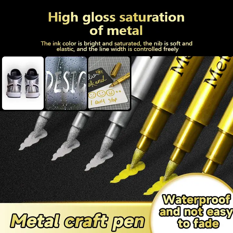 1/3Pcs set Metallic Waterproof Permanent Marker Pens DIY Resin Mold Gold Silver Color Drawing Student Supplies Craft Marker Pen