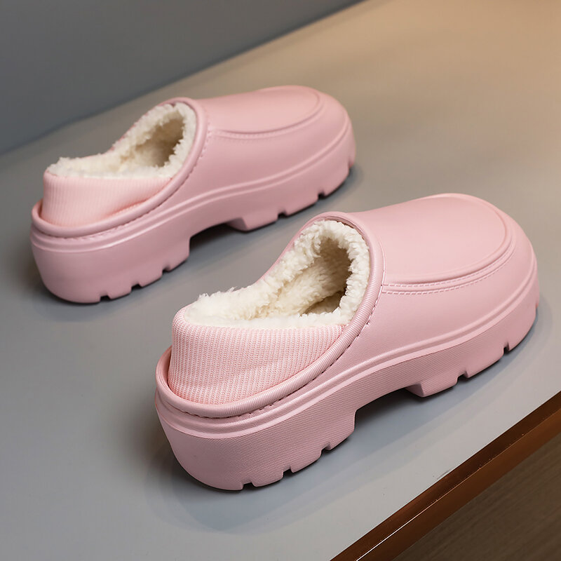 STRONGSHEN-Zapatillas de algodón impermeables para mujer, zapatos de plataforma antideslizantes para interiores y el hogar, de felpa, para invierno