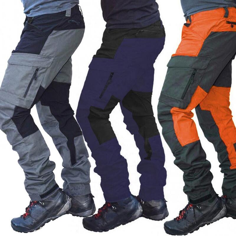 Men Fashion Color Block Multi Pockets Sports Long Cargo Pants Work Trousers