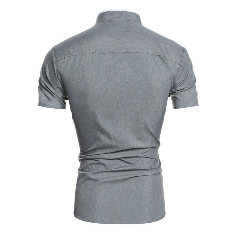 New men's solid color casual commuting short sleeved shirt