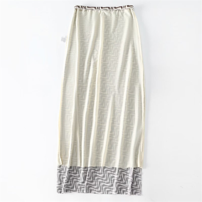 KEYANKETIAN 2024 New Launch Women's Wavy striped MIDI Skirt Holiday wind Elastic Waist Slim A-line Ankle-length Tulle Skirt
