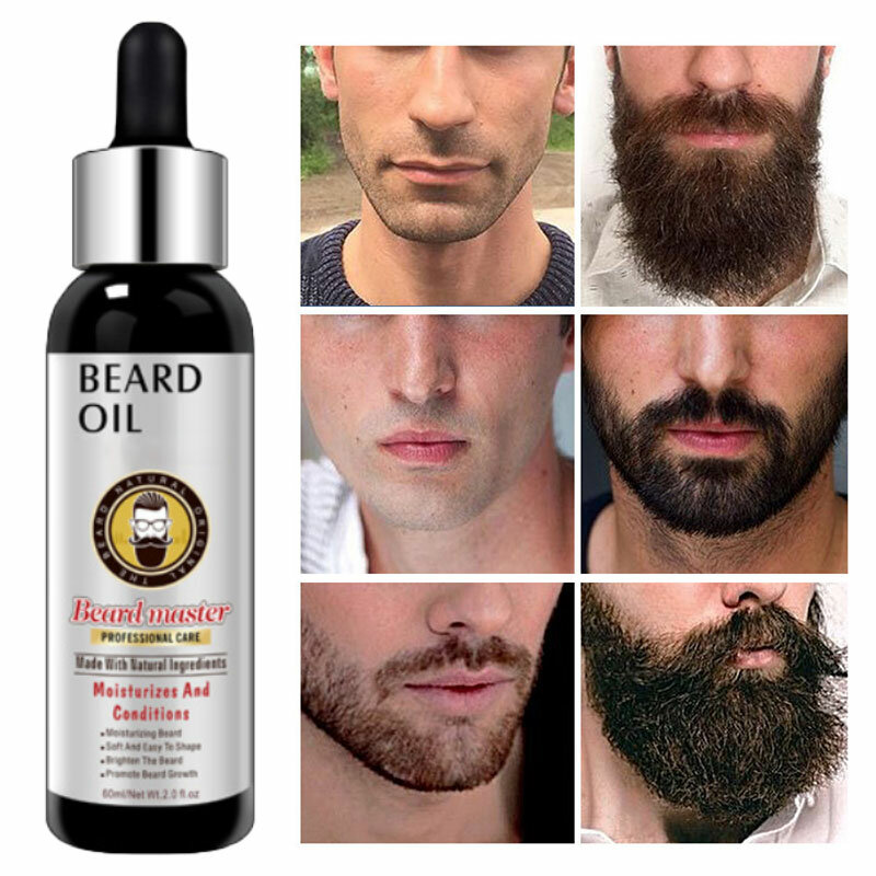 Aceite nutritivo de barba para hombres, producto de crecimiento rápido efectivo, ingredientes naturales, cuidado de barba suave y no irritante, 60ml