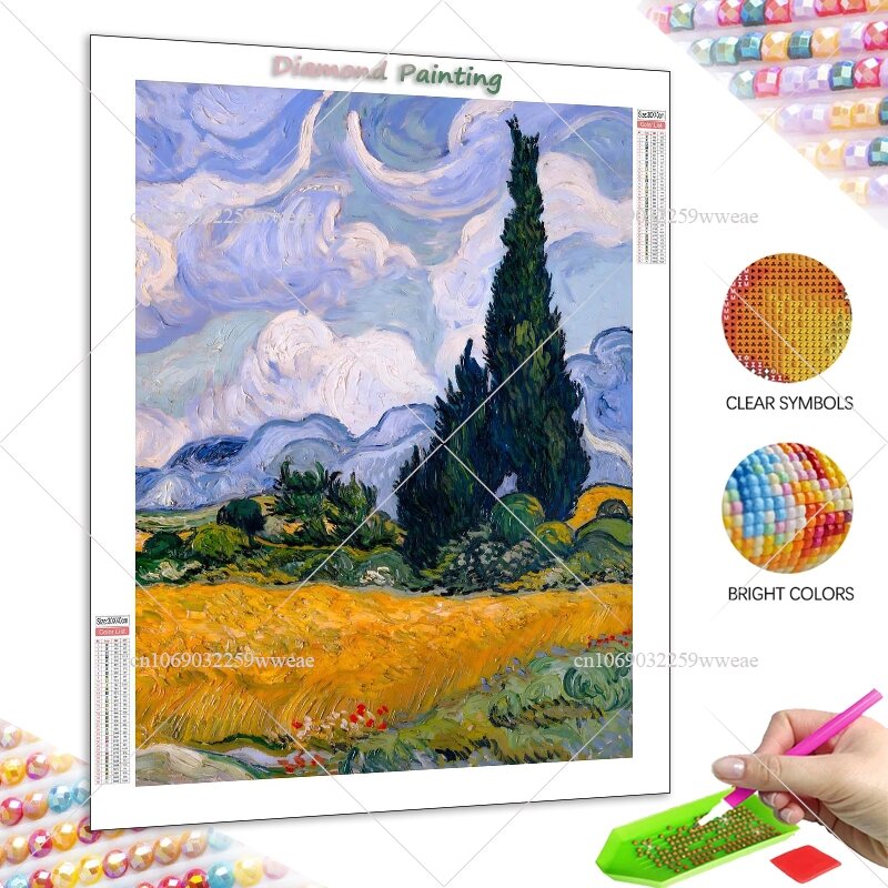 5D DIY Diamonds Painting Van Gogh Art Fantasy Pictures Floral Field Painting Full Drill Handwork Diamond Mosaic For Art Gifts
