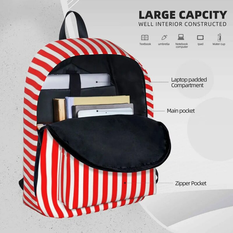 Sacs à dos à rayures verticales rouges et blanches classiques, sac de livre étudiant, sac à dos pour ordinateur portable, sac d'école pour enfants, mode initiée