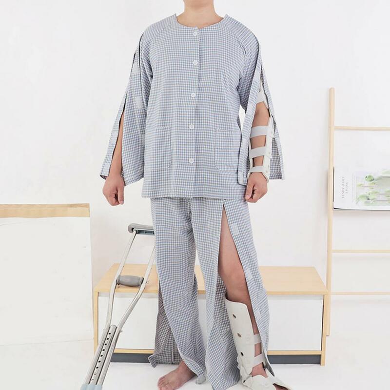 2 Pcs/Set Hospital Top Pants Set  Cardigan   Patient Top Pants Set Fasten Tape Easy to Wear Men Home Shirt Trousers Suit