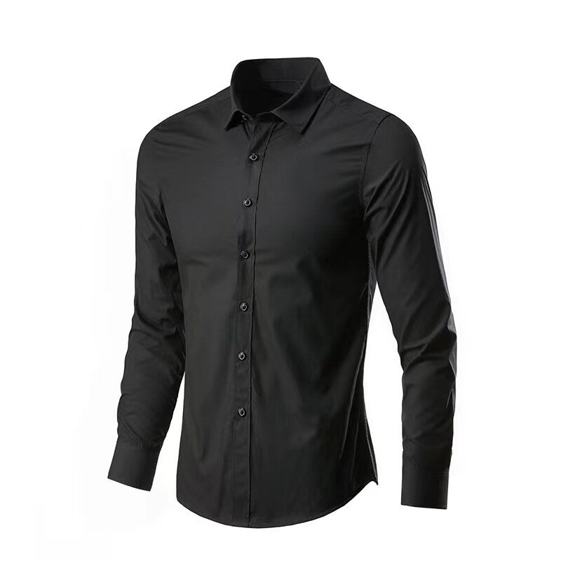 P56 최고의 남성 세트 단색 내부 보터밍 셔츠, 흰색 셔츠, 긴팔 비즈니스 세트, 전문 슬림 블랙 셔츠