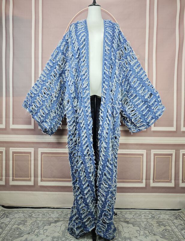 Fashion Blogger consiglia New Fashion Hollow Denim primavera cardigan larghi Casual African Lady costume da bagno Cover Up cappotto lungo