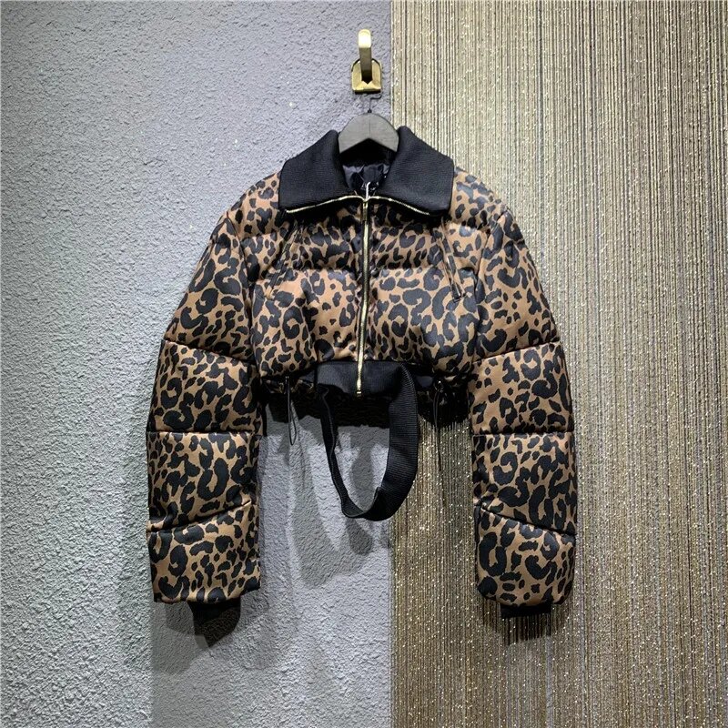 Woman ClothingtrendInternet Famous Spicy Girl Short Leopard Print Women'S Winter New  Thickened Bread 