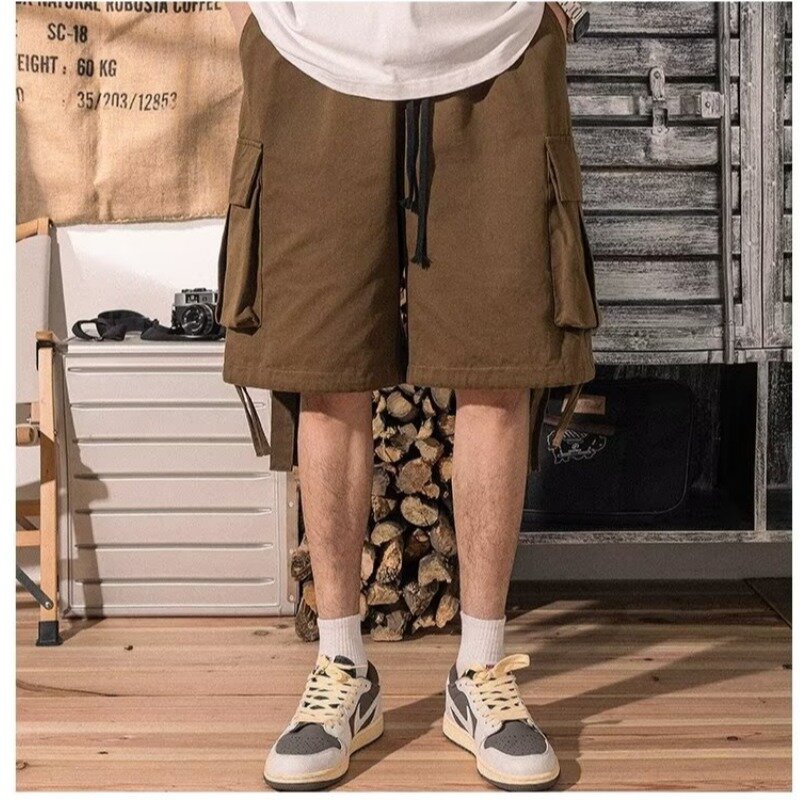 Однотонные шорты-карго, модные быстросохнущие американские универсальные уличные дышащие удобные свободные шикарные Летние повседневные мужские брюки для отдыха