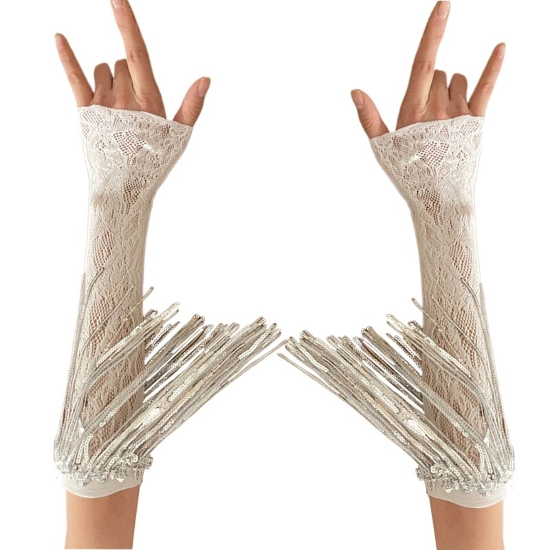 Cekiny frędzle koronkowe kwiatowe rękawiczki bankiety sukienka rękawiczki zwykły opery rękawiczki imprezowe elastyczne dla