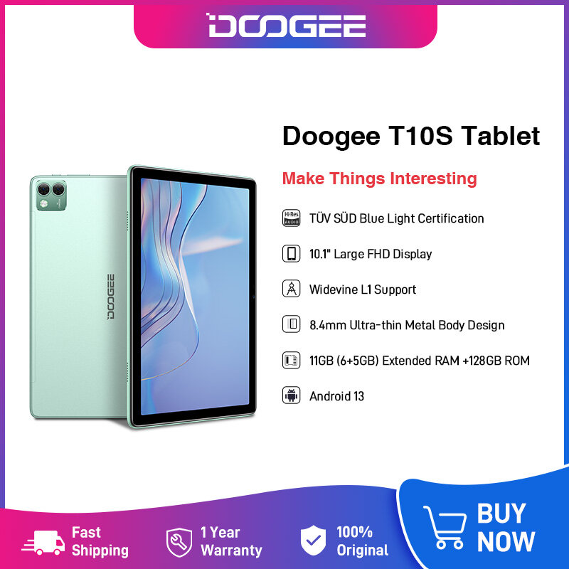 Планшет DOOGEE T10S, 10,1 дюйма, FHD, tuv V, приблизительно 128 ГБ, Android 13, 6600 мАч