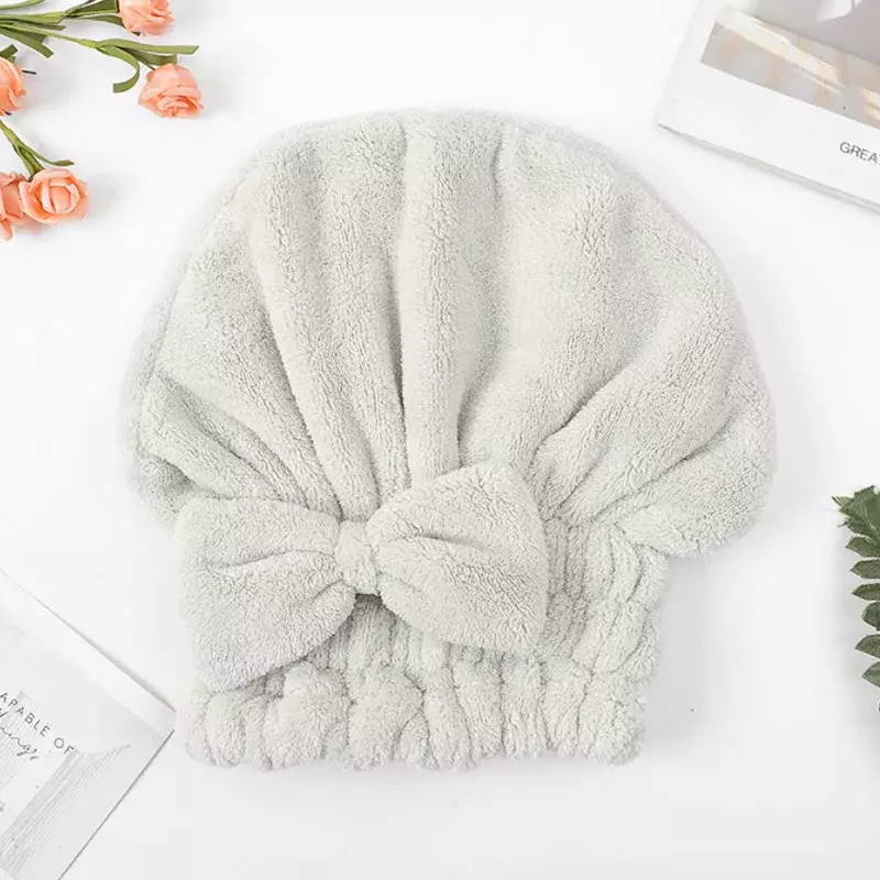 Gorro de ducha con lazo para mujer, para el cabello turbante de microfibra transpirable, toalla de secado rápido, sombreros para Sauna, accesorios de baño