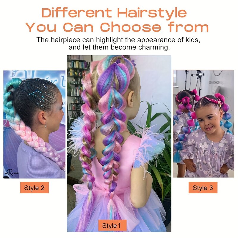 Extensiones de cabello de cola de caballo Jumbo colorido Y2K, peluca sintética trenzada, banda de goma, arco iris brillante, Cosplay, accesorio para el cabello para niñas, 24 pulgadas