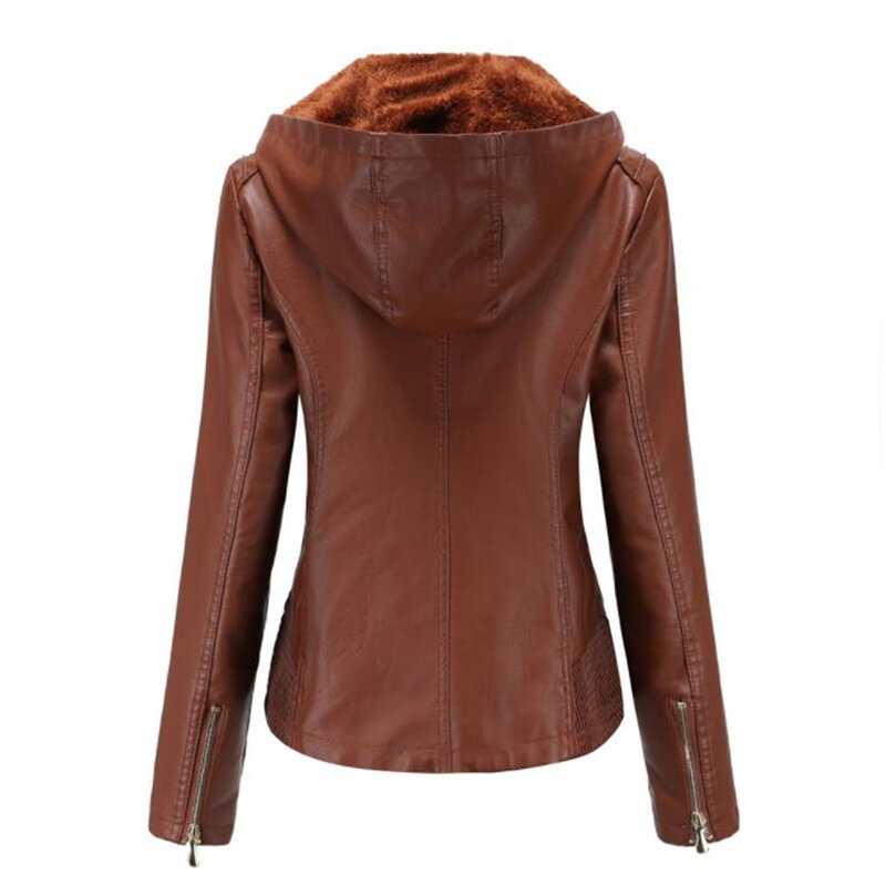 Women Thick Warm Fleece Removable Hooded Coat Female Manteau Hiver Motorcycle Pu Outerwear Velvet Winter Leather Jacket