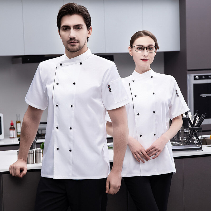 New Chef Overalls Men's Short-Sleeved Back Kitchen High-End Restaurant Breathable Baking Long-Sleeved Clothes Dining Restaurant