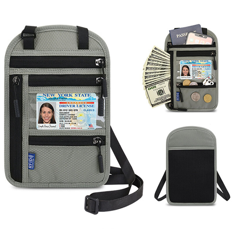 Bolsa de pasaporte multifuncional para colgar en el cuello, bolso de hombro, almacenamiento de boletos en el extranjero, cubierta de protección para documentos, 23,5x15cm