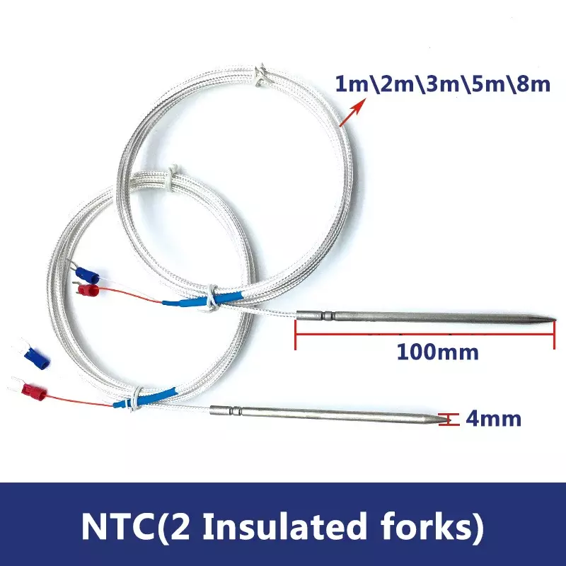 Sensor de temperatura NTC PT100 PT1000 Clase A 4x100mm Cable blindado de punta de aguja 1-8m Metro acero inoxidable de grado alimenticio SUS304