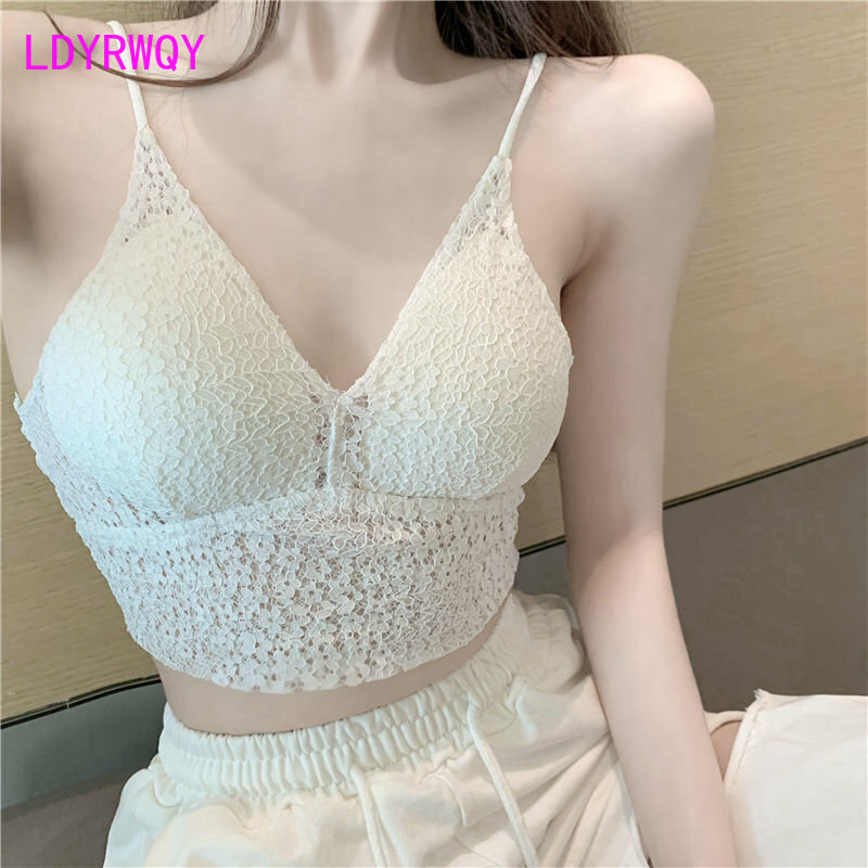 Hanging Tank Top Women's Korean Version New Sexy V-neck Lace Bra Bra with Chest Pad Wrap Tanks Camis