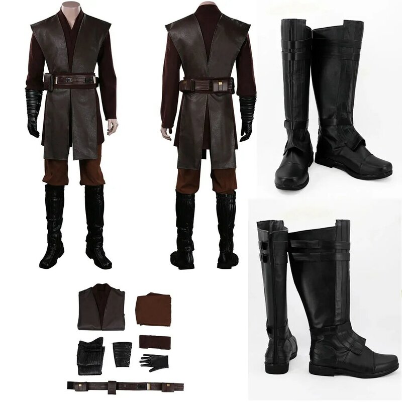 Disfraz de Anakin para hombre adulto, traje de película de fantasía, batalla espacial, juego de rol, capa, zapatos, botas, trajes, Halloween, carnaval, fiesta