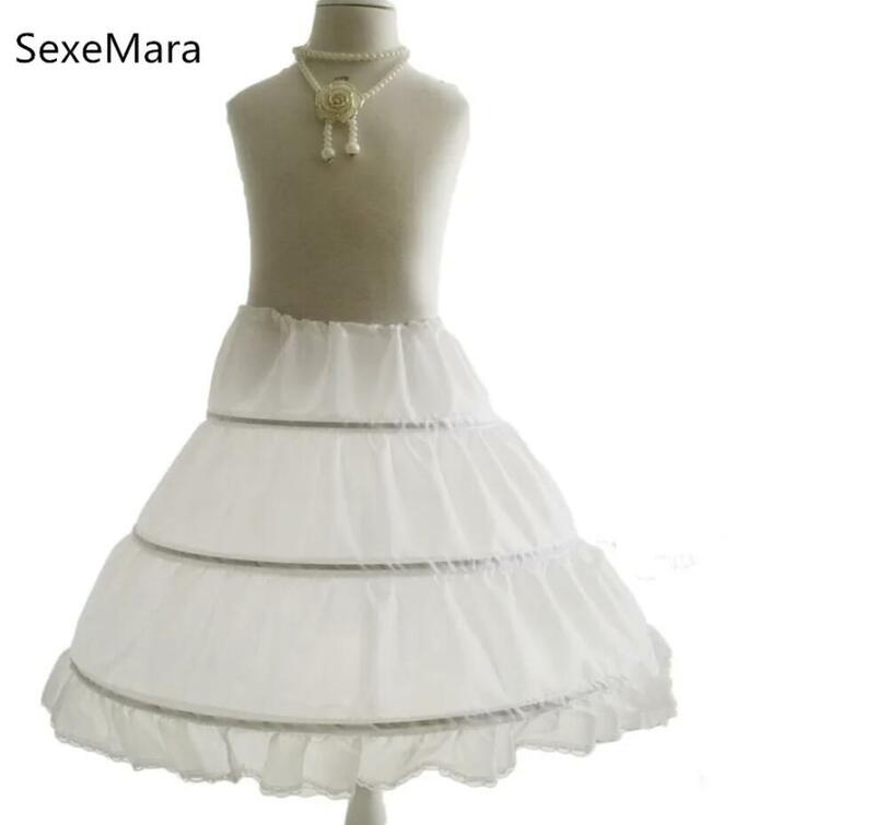 Children Petticoat A-Line 3 Hoops One Layer Kids Crinoline Lace Trim Flower Girl Dress Underskirt Elastic Waist