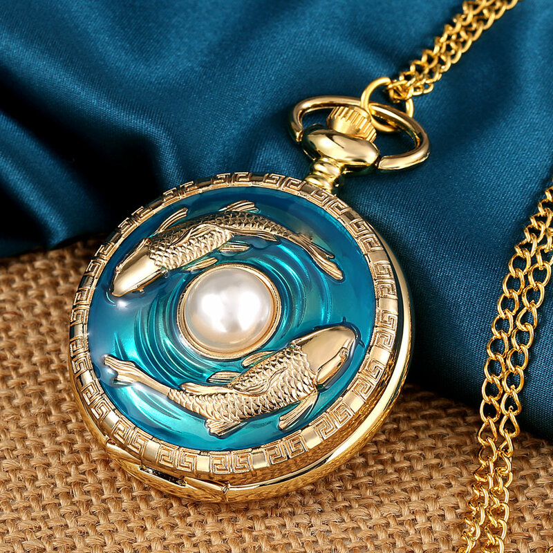Montre De poche à Quartz avec pendentif en perle, Style classique, Design De sculpture De pêche vif, cadeau De mode