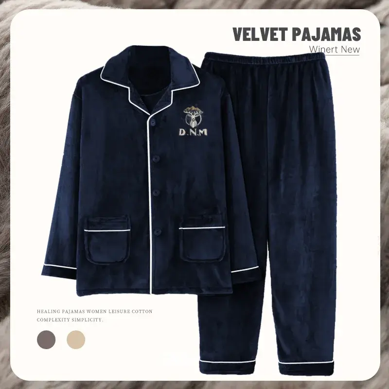Plus Size Winter Long Sleeve Thick Warm Flannel Pajama Sets for Men Coral Velvet Sleepwear Suit Pyjamas Homewear Clothes 2024