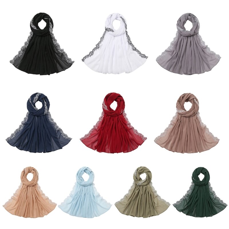 Y166 Schal mit zarter Spitze und Blumenbesatz für Damen, Frühling, Sommer, leichte Tücher, Hochzeit, sonnenfest,