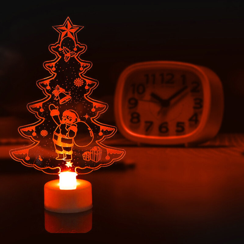Lampu malam Natal Led, lampu berkedip pohon Natal Santa Claus, manusia salju, Ornamen Natal Tahun Baru 2024