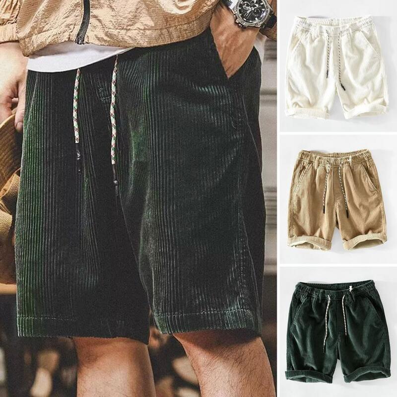 Herren Sommer Shorts elastische Taille verstellbare Kordel zug Casual Shorts mit Taschen einfarbige Cord Strands horts mit weitem Bein