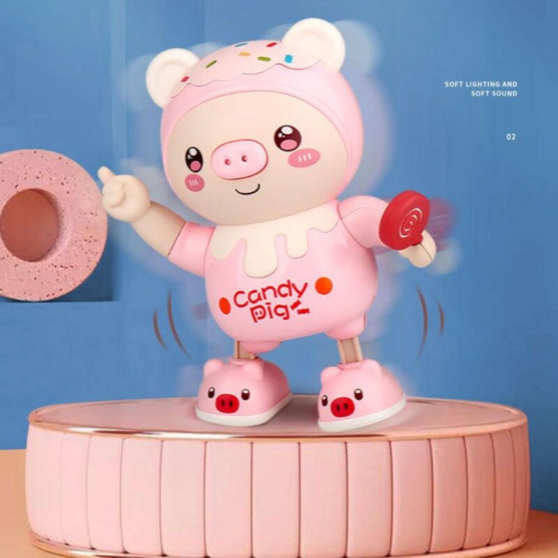 Electronic Pig Swing Toy com luzes LED, plástico, desenhos animados, animal, música, animais, ano novo