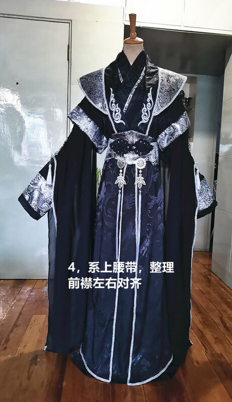 2 wzory czarny srebrny mężczyzna miecznik książę książę przebranie na karnawał występ na scenie dramat fotografia Hanfu chińskie postacie