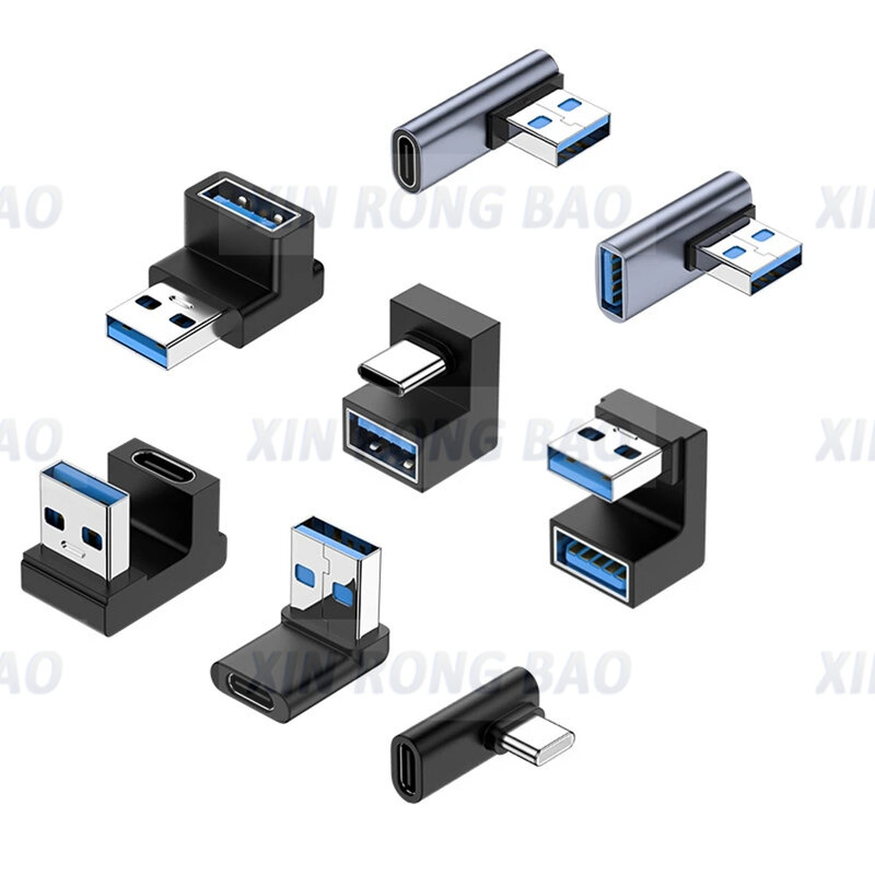 USB 3.0 Notebook U adaptador, 90 graus, macho para fêmea, tipo-C, angular, direita, esquerda e cima, conector de extensão para baixo, 10 Gbps