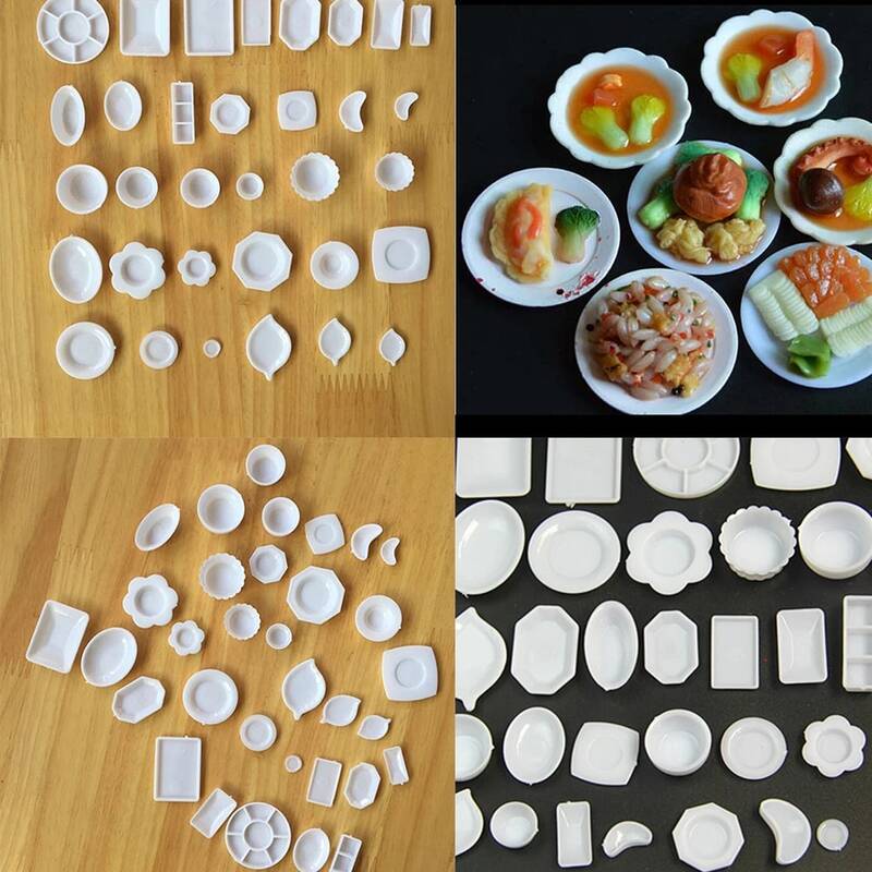 Dollhouse Miniature Tableware Set, Prato De Plástico, Pratos, Mini Conjunto De Alimentos, 33 pcs