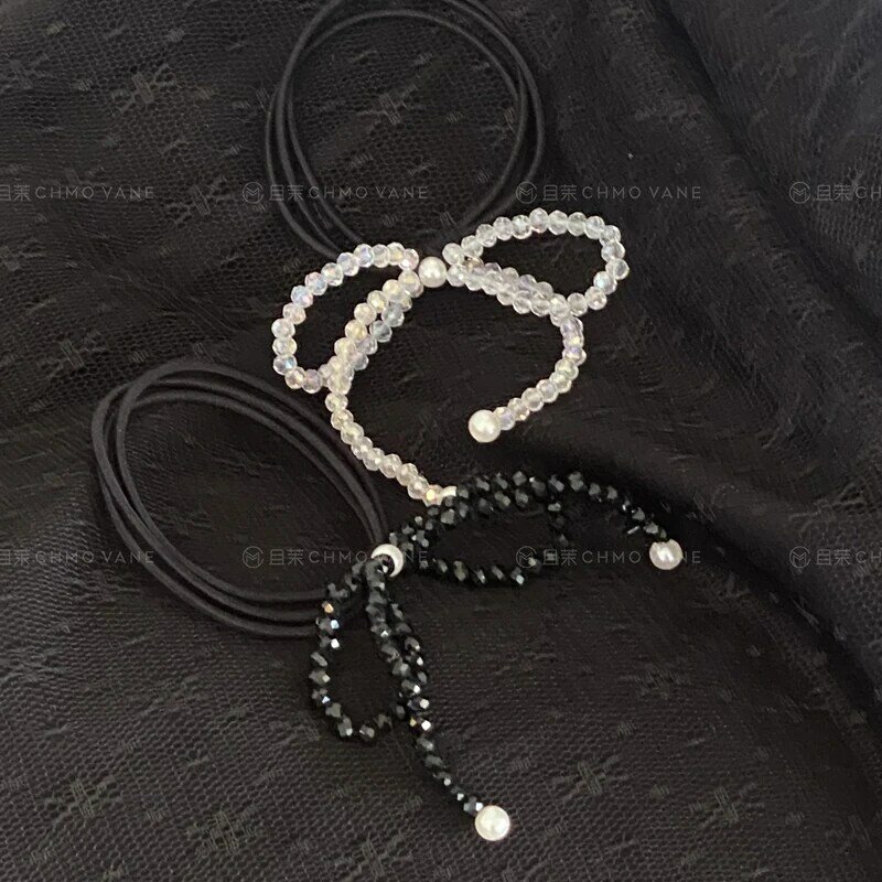 Nuova moda coreana Ins fascette elastiche con perline trasparenti corde per capelli Bowknot per accessori per capelli per ragazze e donne