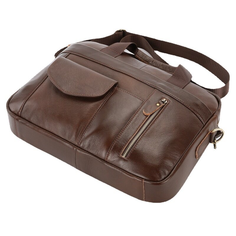 Maleta de couro genuíno vintage, bolsa de couro masculino, escritório masculino ombro Messenger Bag, 14 "Laptop Bag